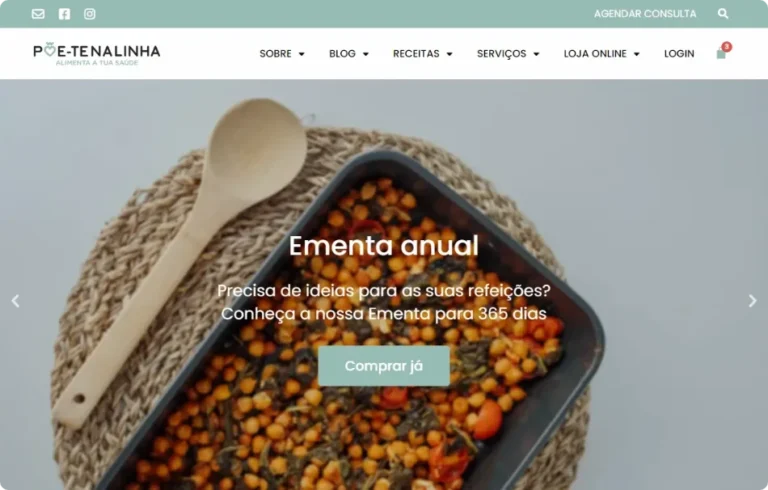 Homepage do site Põe-te na Linha, de consultas de nutrição