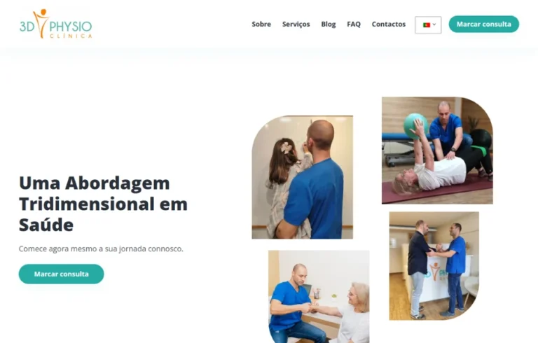 Homepage do site da Clínica 3D Physio, fisioterapia