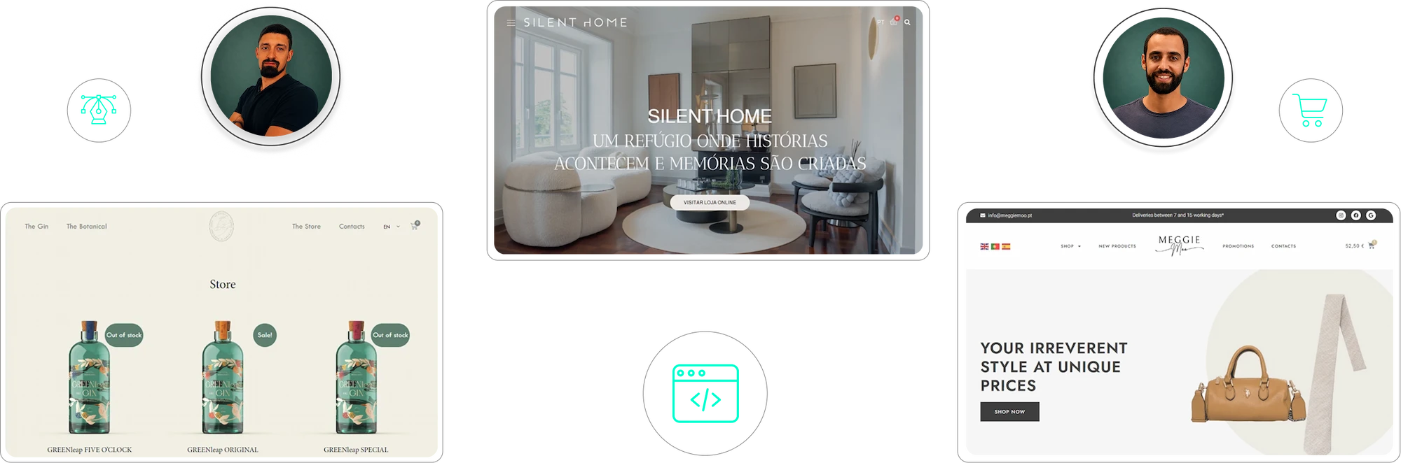 Montagem de páginas de sites desenvolvidos pela Upscape Studio